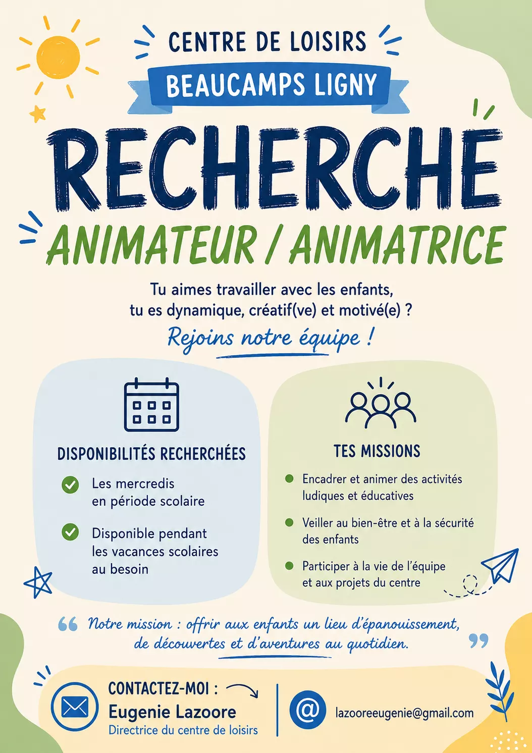 Recherche un(e) animateur(rice) pour les mercredis récréatifs